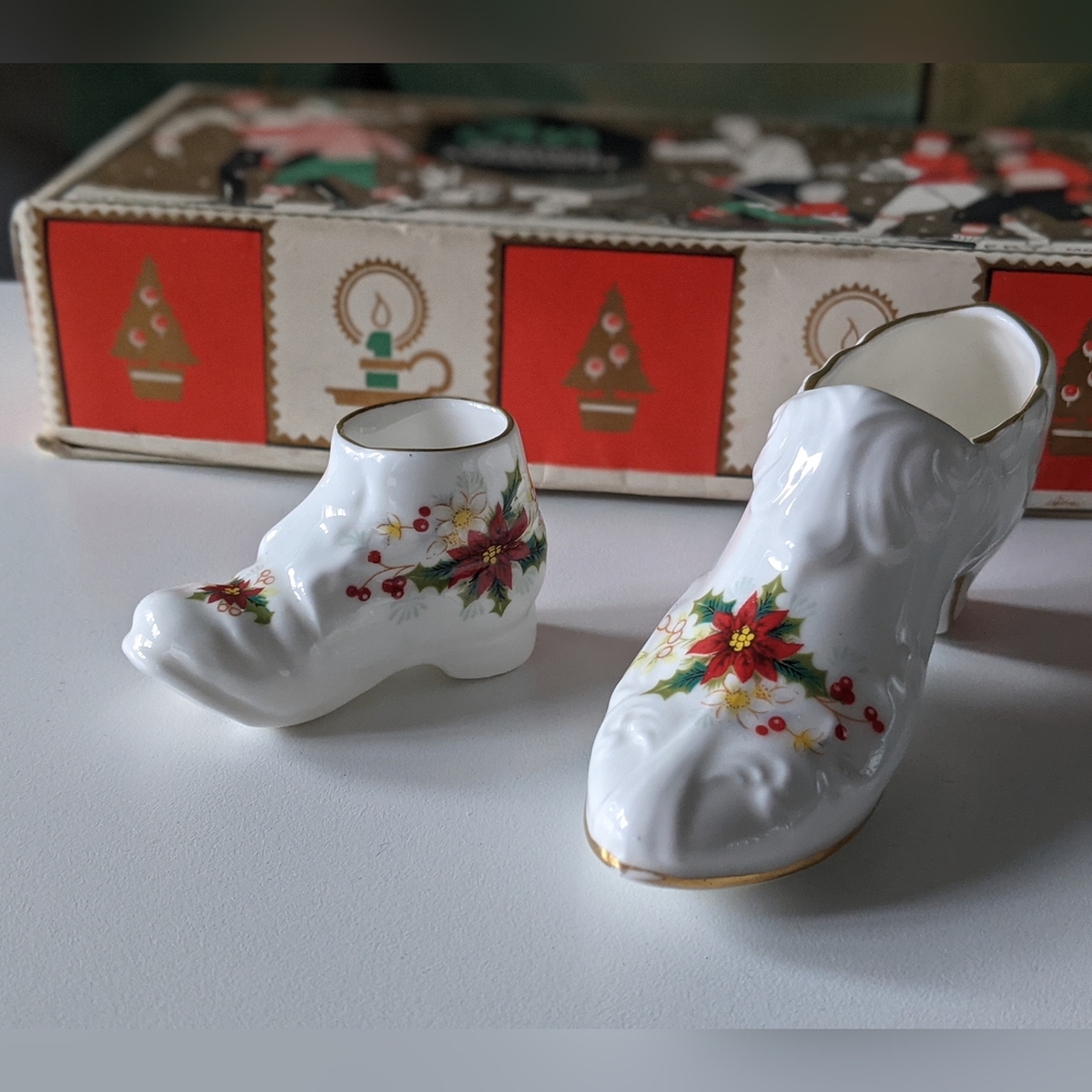 Vintage Royal Albert Bone China Poinsettia Decorative Shoes